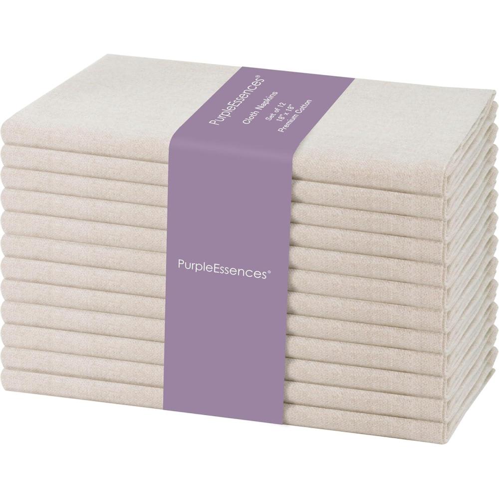 image:imagePurpleEssences Set of 12 Cloth Dinner Napkins 100 Cotton 18x18 Inch Soft Durable Washable Ideal for Farmhouse Party Spring Easter Summer Perfect Everyday Use Table Linen LavenderRoyal Linen
