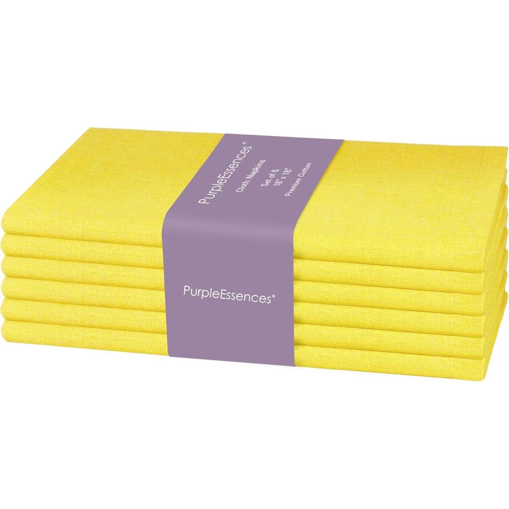 image:imagePurpleEssences Set of 12 Cloth Dinner Napkins 100 Cotton 18x18 Inch Soft Durable Washable Ideal for Farmhouse Party Spring Easter Summer Perfect Everyday Use Table Linen LavenderYellow
