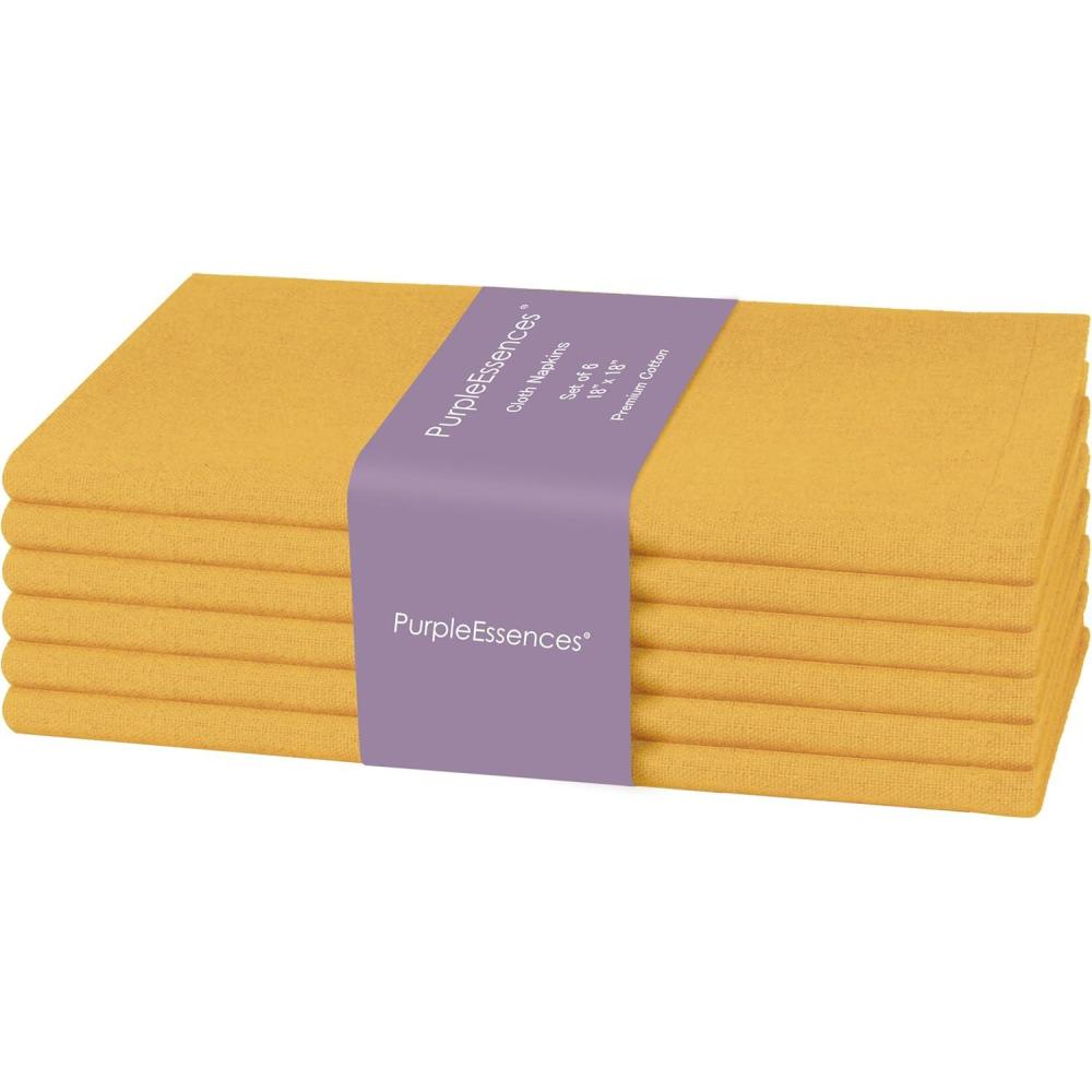 image:imagePurpleEssences Set of 12 Cloth Dinner Napkins 100 Cotton 18x18 Inch Soft Durable Washable Ideal for Farmhouse Party Spring Easter Summer Perfect Everyday Use Table Linen LavenderGolden Yellow