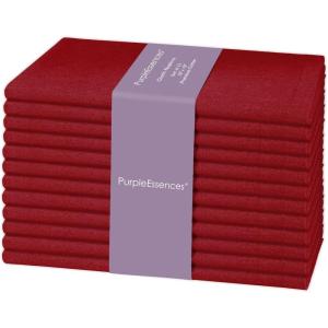 PurpleEssences Set of 12 Cloth Dinner Napkins 100% Cotton 18×18 Inch – Soft Durable Washable – Ideal for Farmhouse Party Spring Easter Summer – Perfect Everyday Use Table Linen – Lavender(Red)