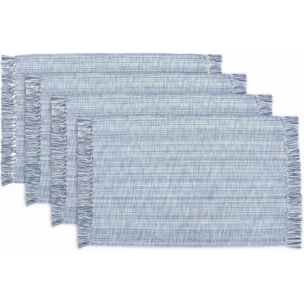 image:imagePurpleEssences Chambray Placemats with Fringes 100 Cotton Set of 4 13x19 Inch Thick Durable Table Mats for Dining Kitchen or Casual Farmhouse Tabletop Dcor Olive GreenSmoky Blue and Hwhite
