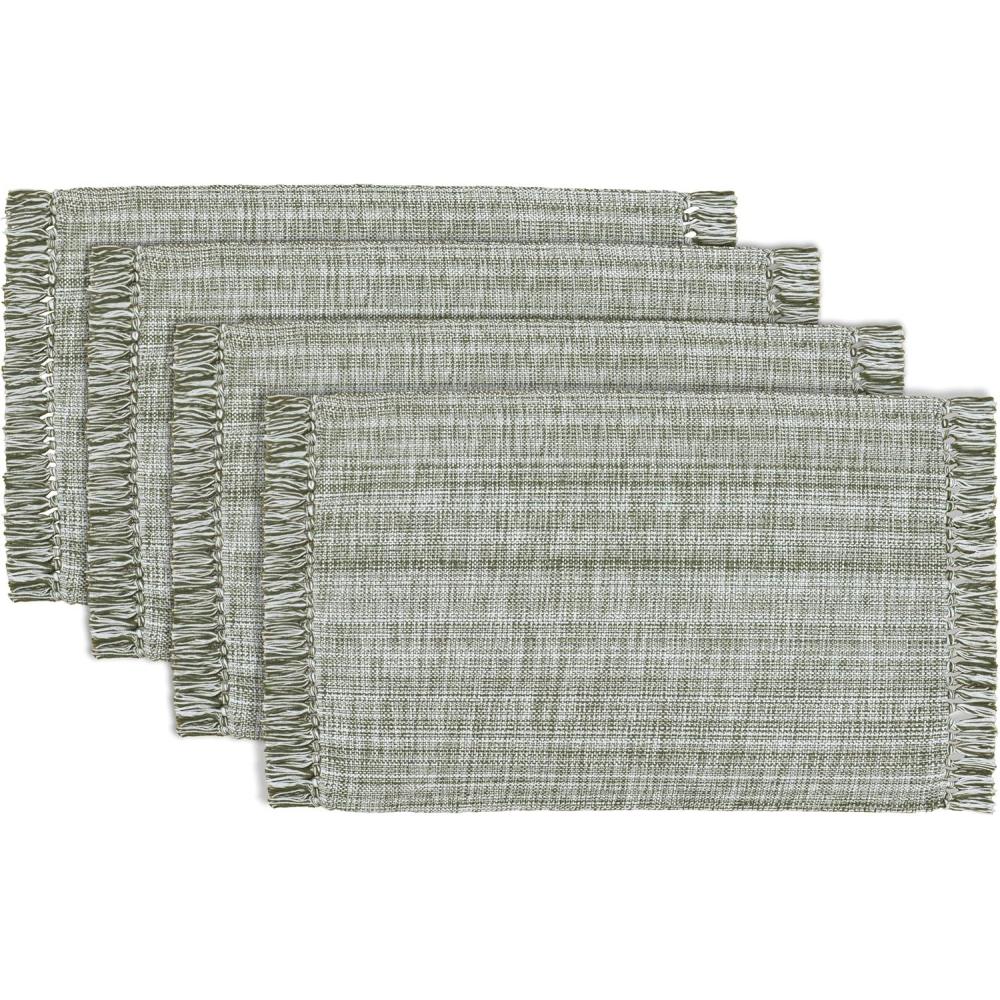 image:imagePurpleEssences Chambray Placemats with Fringes 100 Cotton Set of 4 13x19 Inch Thick Durable Table Mats for Dining Kitchen or Casual Farmhouse Tabletop Dcor Olive GreenOlive Green
