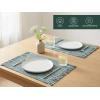 PurpleEssences Chambray Placemats with Fringes – 100% Cotton, Set of 4, 13×19 Inch, Thick Durable Table Mats for Dining, Kitchen, or Casual Farmhouse Tabletop Décor – Olive Green(Forest Green and H.white)