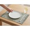 PurpleEssences Chambray Placemats with Fringes – 100% Cotton, Set of 4, 13×19 Inch, Thick Durable Table Mats for Dining, Kitchen, or Casual Farmhouse Tabletop Décor – Olive Green(Olive Green)