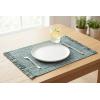 PurpleEssences Chambray Placemats with Fringes – 100% Cotton, Set of 4, 13×19 Inch, Thick Durable Table Mats for Dining, Kitchen, or Casual Farmhouse Tabletop Décor – Olive Green(Forest Green and H.white)