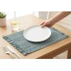 PurpleEssences Chambray Placemats with Fringes – 100% Cotton, Set of 4, 13×19 Inch, Thick Durable Table Mats for Dining, Kitchen, or Casual Farmhouse Tabletop Décor – Olive Green(Forest Green and H.white)