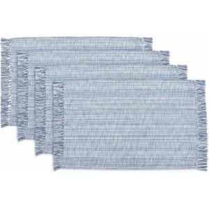 PurpleEssences Chambray Placemats with Fringes – 100% Cotton, Set of 4, 13×19 Inch, Thick Durable Table Mats for Dining, Kitchen, or Casual Farmhouse Tabletop Décor – Olive Green(Smoky Blue and H.white)