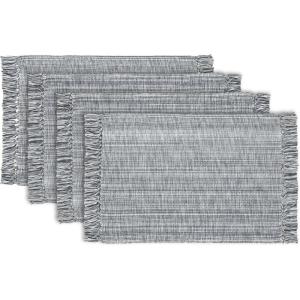 PurpleEssences Chambray Placemats with Fringes – 100% Cotton, Set of 4, 13×19 Inch, Thick Durable Table Mats for Dining, Kitchen, or Casual Farmhouse Tabletop Décor – Olive Green(Dark Gray and H.white)