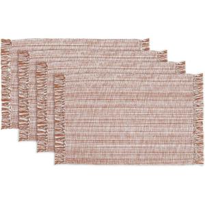 PurpleEssences Chambray Placemats with Fringes – 100% Cotton, Set of 4, 13×19 Inch, Thick Durable Table Mats for Dining, Kitchen, or Casual Farmhouse Tabletop Décor – Olive Green(Rust and H.white)