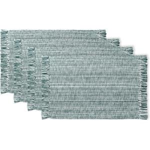 PurpleEssences Chambray Placemats with Fringes – 100% Cotton, Set of 4, 13×19 Inch, Thick Durable Table Mats for Dining, Kitchen, or Casual Farmhouse Tabletop Décor – Olive Green(Forest Green and H.white)