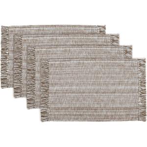 PurpleEssences Chambray Placemats with Fringes – 100% Cotton, Set of 4, 13×19 Inch, Thick Durable Table Mats for Dining, Kitchen, or Casual Farmhouse Tabletop Décor – Olive Green(Nut Brown and H.white)