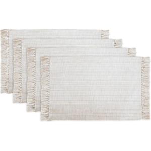 PurpleEssences Chambray Placemats with Fringes – 100% Cotton, Set of 4, 13×19 Inch, Thick Durable Table Mats for Dining, Kitchen, or Casual Farmhouse Tabletop Décor – Olive Green(Royal Linen and H.white)