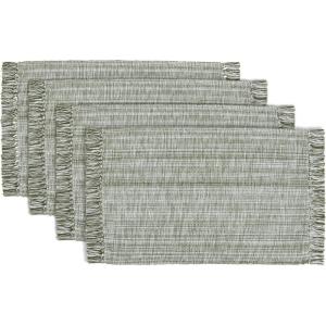 PurpleEssences Chambray Placemats with Fringes – 100% Cotton, Set of 4, 13×19 Inch, Thick Durable Table Mats for Dining, Kitchen, or Casual Farmhouse Tabletop Décor – Olive Green(Olive Green)