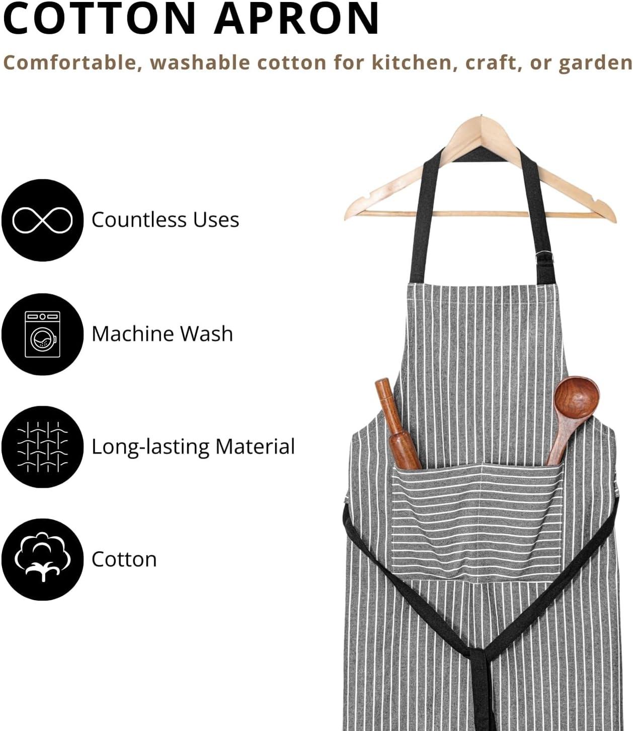 image:imagePurpleEssences Striped Adjustable Kitchen Aprons with 2 PocketsCotton Soft Durable for HomeRestaurant for Men amp WomenLarge Stripe White Black