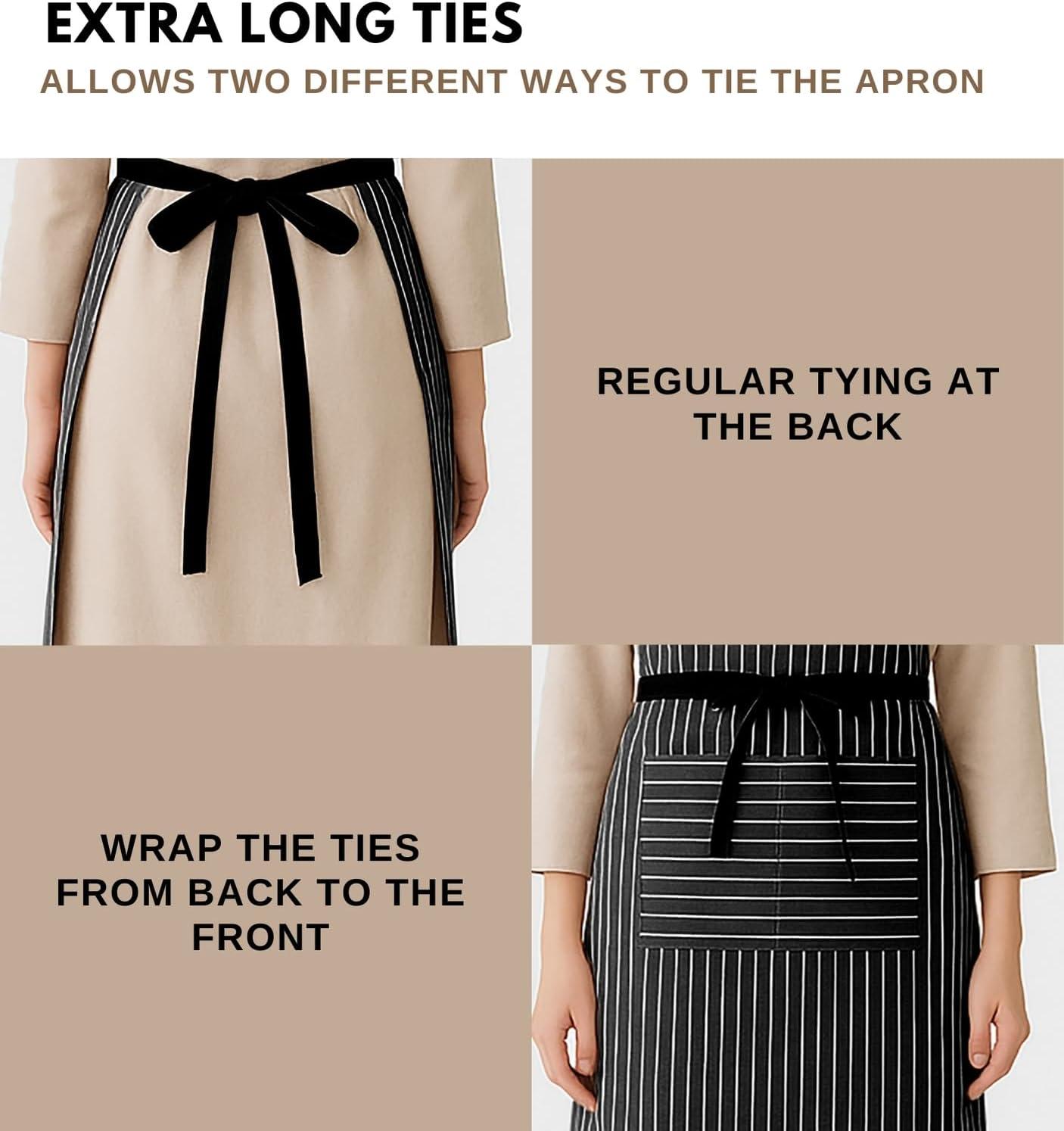 image:imagePurpleEssences Striped Adjustable Kitchen Aprons with 2 PocketsCotton Soft Durable for HomeRestaurant for Men amp WomenLarge Stripe White Black