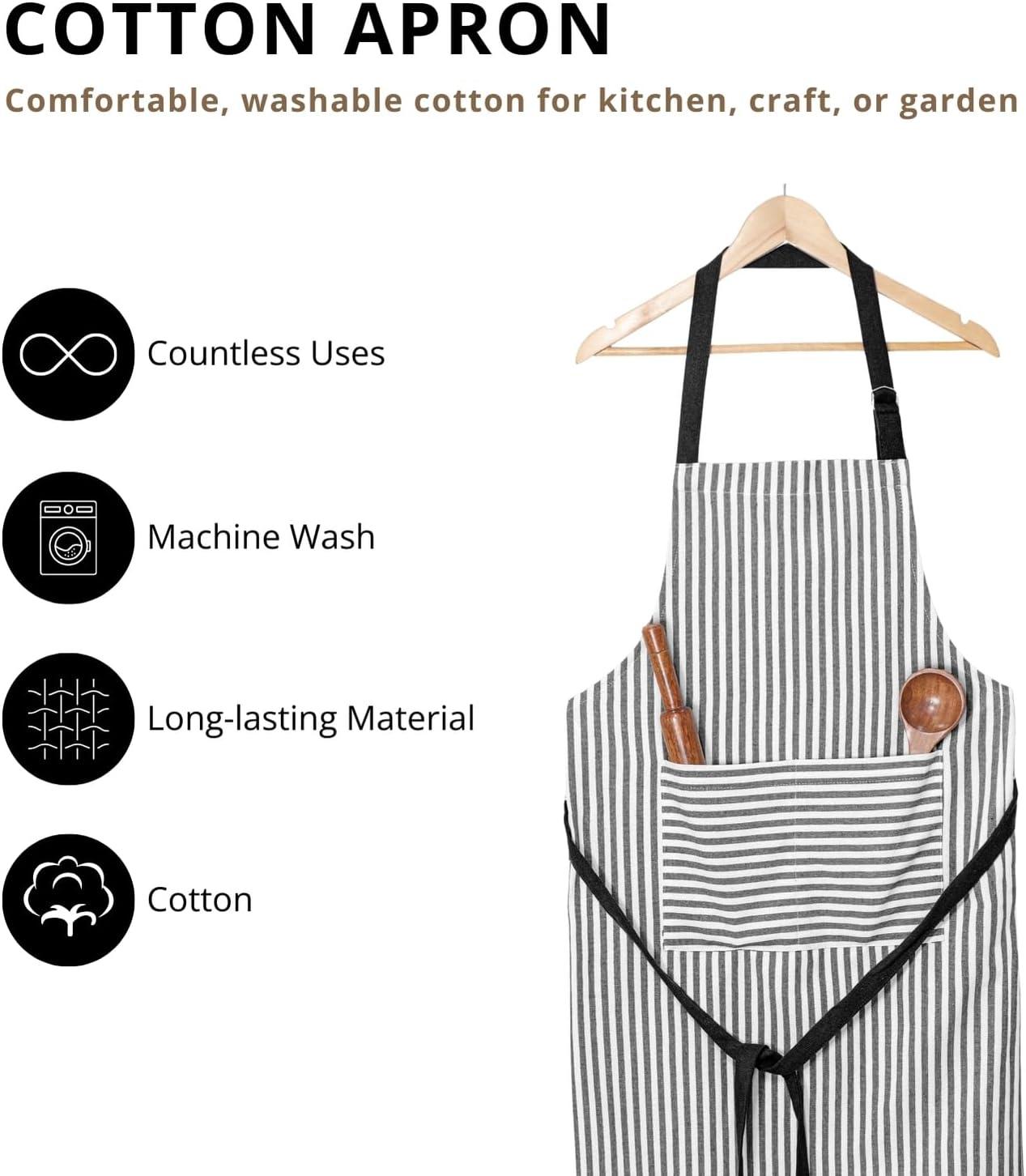 image:imagePurpleEssences Striped Adjustable Kitchen Aprons with 2 PocketsCotton Soft Durable for HomeRestaurant for Men amp WomenSmall Stripe White Black