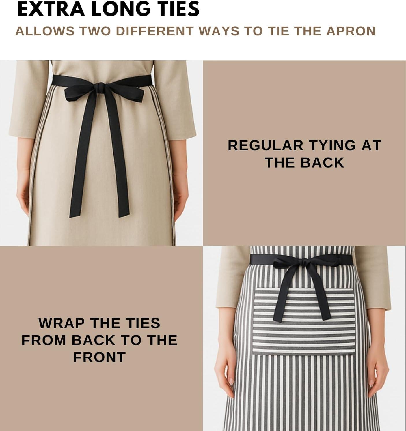 image:imagePurpleEssences Striped Adjustable Kitchen Aprons with 2 PocketsCotton Soft Durable for HomeRestaurant for Men amp WomenSmall Stripe White Black