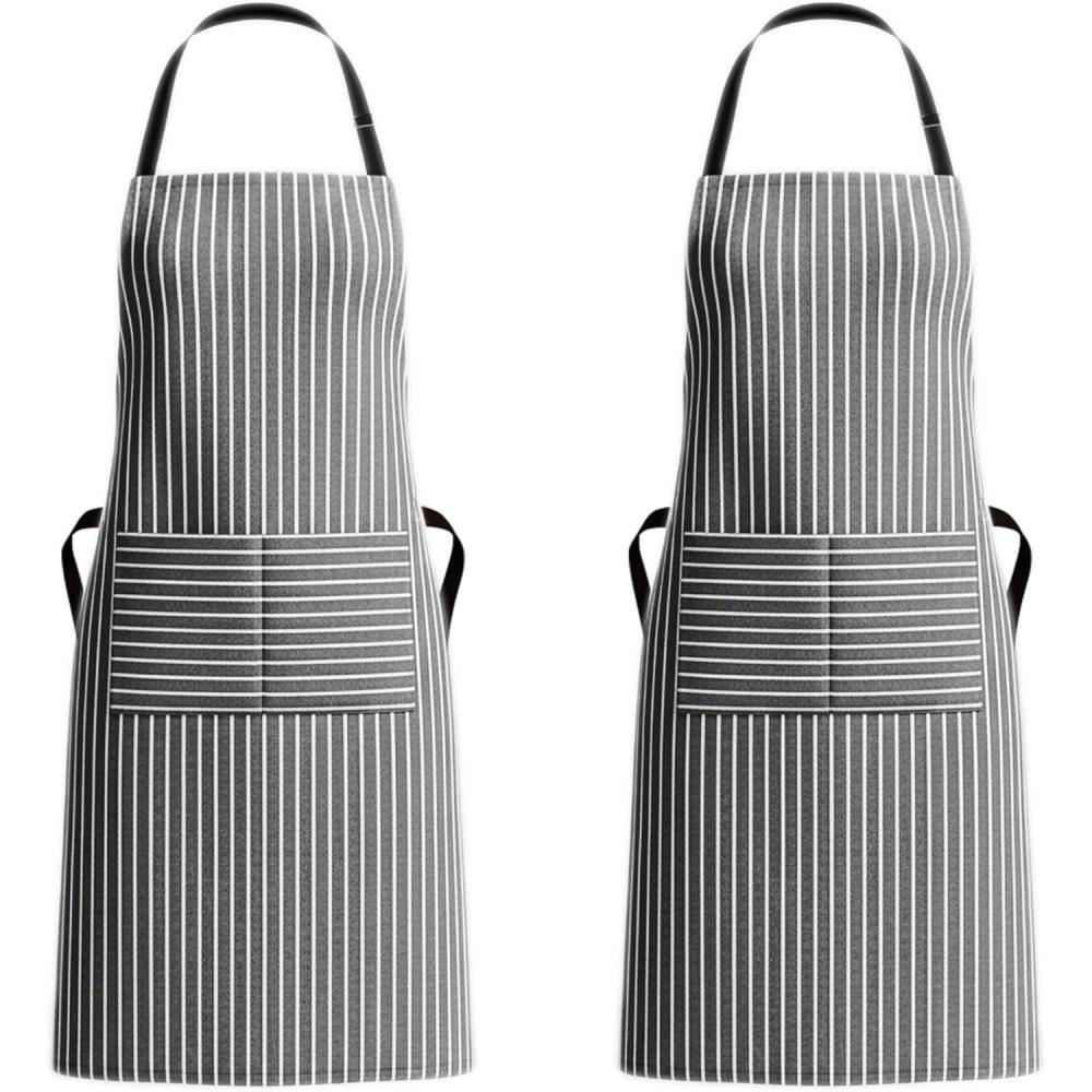 image:imagePurpleEssences Striped Adjustable Kitchen Aprons with 2 PocketsCotton Soft Durable for HomeRestaurant for Men amp WomenLarge Stripe White Black