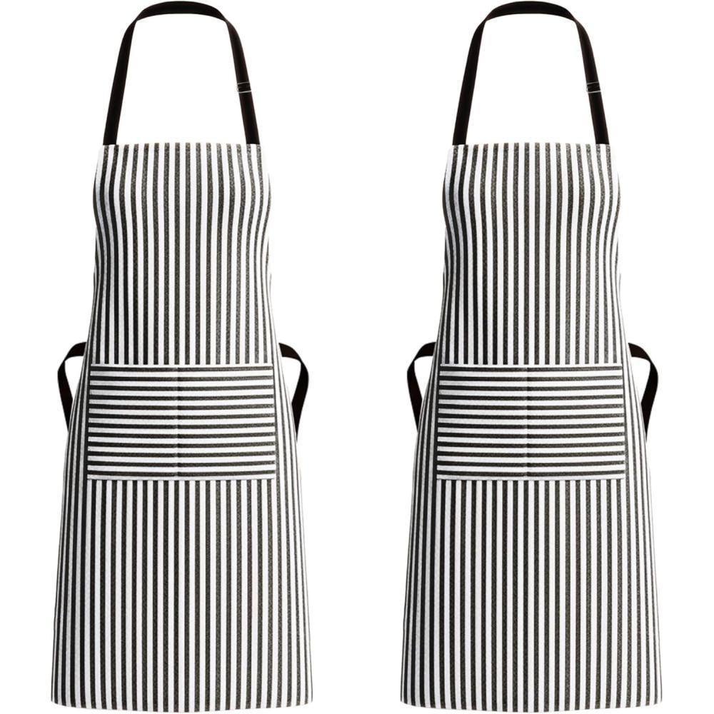 image:imagePurpleEssences Striped Adjustable Kitchen Aprons with 2 PocketsCotton Soft Durable for HomeRestaurant for Men amp WomenSmall Stripe White Black