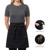 PurpleEssences Waist Aprons with 3 Pockets, Durable Short Apron with Long Straps for Waiters & Waitresses, 23.5×11.5 Inch(Black)