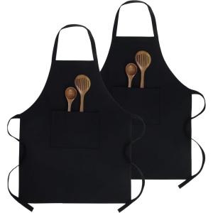 PurpleEssences 2 Pack Adjustable Kitchen Aprons with 2 Pockets 27×32 Inches Cotton Home or Restaurant for Men & Women – Soft Durable – Black