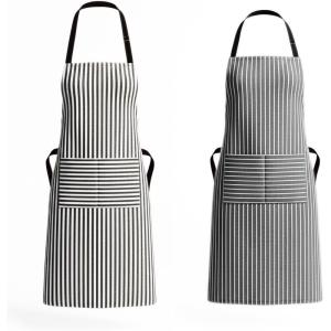 PurpleEssences Striped Adjustable Kitchen Aprons with 2 Pockets,Cotton – Soft Durable for Home,Restaurant for Men & Women(Assorted – White Black)