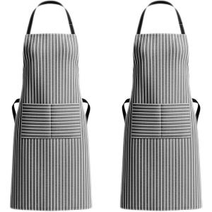 PurpleEssences Striped Adjustable Kitchen Aprons with 2 Pockets,Cotton – Soft Durable for Home,Restaurant for Men & Women(Large Stripe – White Black)