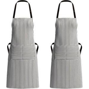 PurpleEssences Striped Adjustable Kitchen Aprons with 2 Pockets,Cotton – Soft Durable for Home,Restaurant for Men & Women(Small Stripe – White Black)