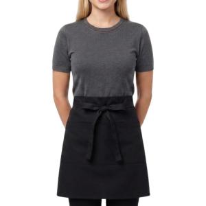 PurpleEssences Waist Aprons with 3 Pockets, Durable Short Apron with Long Straps for Waiters & Waitresses, 23.5×11.5 Inch(Black)