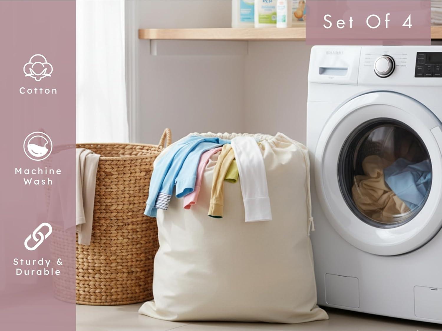 image:imagePurpleEssences Laundry Bag Durable Clothes Drawstring Bag Machine Washable Travel Laundry Organizer for Dorm College Hamper Set of 1 28 x 32 Inch Laundry Liner Bag Natural28 x 32 Laundry Liner Bag