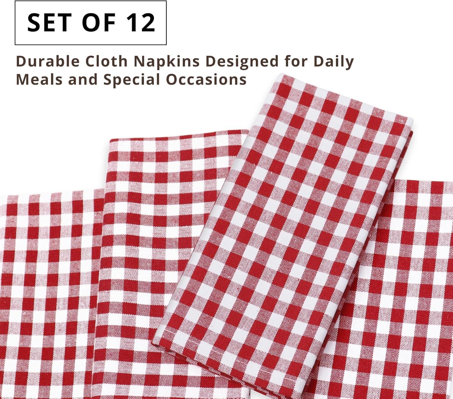 image:imagePurpleEssences Mini Gingham Check Dinner Cloth Napkin Spring Easter Summer Mitered Corners 18x18 Inch Set of 12100 Cotton Reusable Washable Sky Blue and WhiteRed White