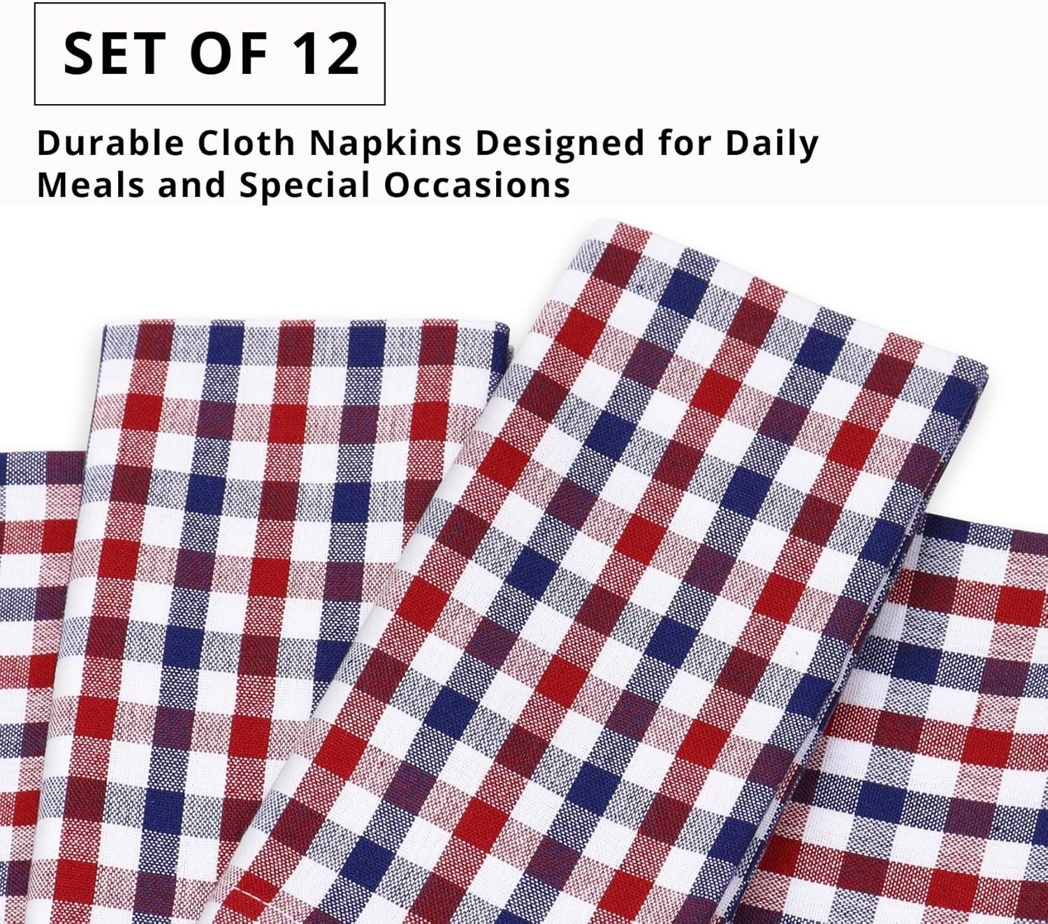 image:imagePurpleEssences Mini Gingham Check Dinner Cloth Napkin Spring Easter Summer Mitered Corners 18x18 Inch Set of 12100 Cotton Reusable Washable Sky Blue and WhiteRed Blue White