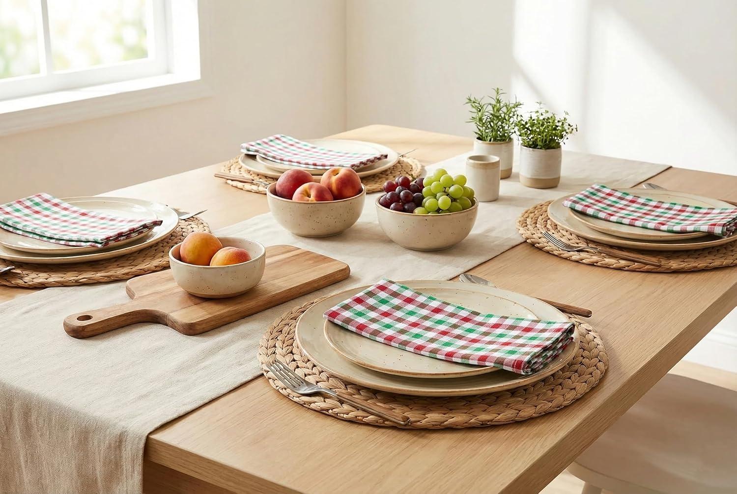 image:imagePurpleEssences Mini Gingham Check Dinner Cloth Napkin Spring Easter Summer Mitered Corners 18x18 Inch Set of 12100 Cotton Reusable Washable Sky Blue and WhiteRed Green White