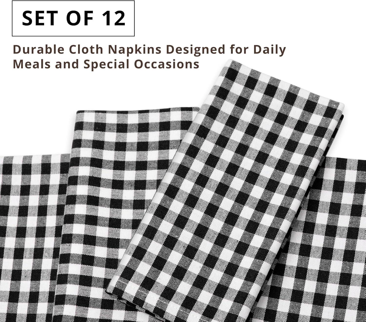 image:imagePurpleEssences Mini Gingham Check Dinner Cloth Napkin Spring Easter Summer Mitered Corners 18x18 Inch Set of 12100 Cotton Reusable Washable Sky Blue and WhiteBlack White