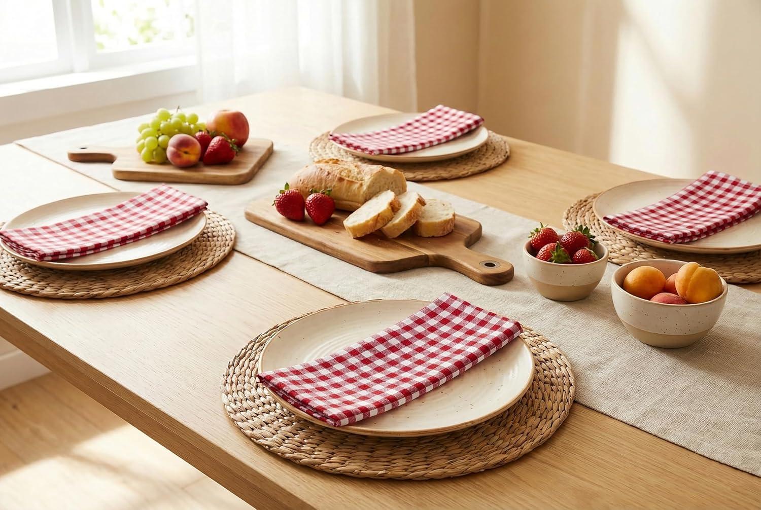 image:imagePurpleEssences Mini Gingham Check Dinner Cloth Napkin Spring Easter Summer Mitered Corners 18x18 Inch Set of 12100 Cotton Reusable Washable Sky Blue and WhiteRed White