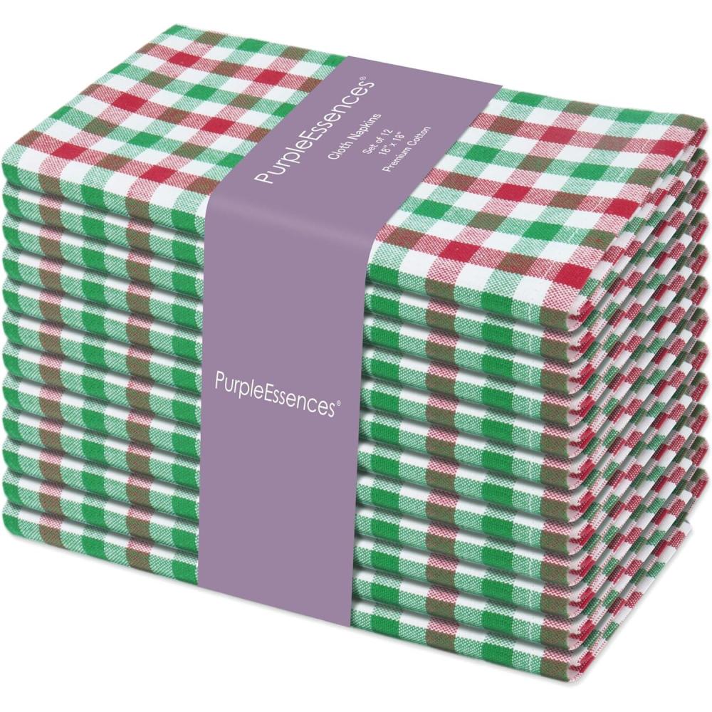 image:imagePurpleEssences Mini Gingham Check Dinner Cloth Napkin Spring Easter Summer Mitered Corners 18x18 Inch Set of 12100 Cotton Reusable Washable Sky Blue and WhiteRed Green White