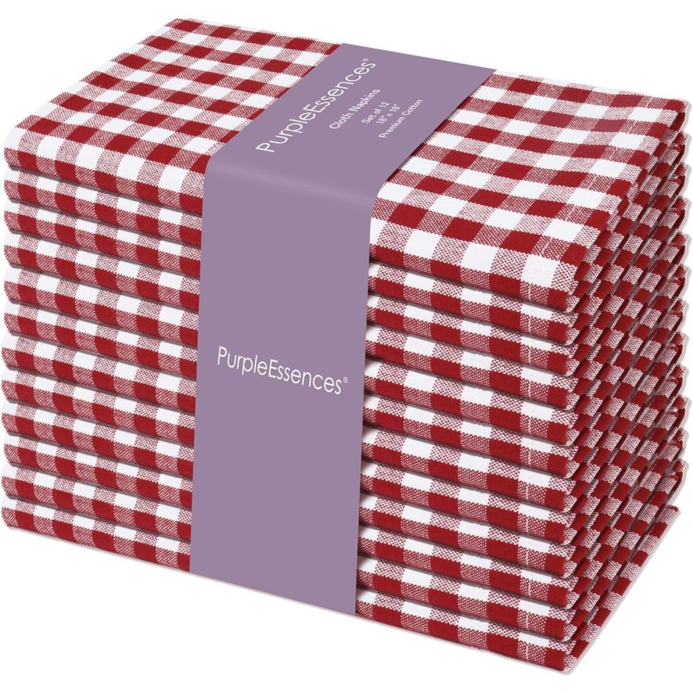 image:imagePurpleEssences Mini Gingham Check Dinner Cloth Napkin Spring Easter Summer Mitered Corners 18x18 Inch Set of 12100 Cotton Reusable Washable Sky Blue and WhiteRed White