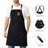 PurpleEssences Cross-Back Cotton Canvas Apron, 27×32 Inch, Heavy-Duty Water & Oil Resistant Chef Apron with Large Pockets, Adjustable Straps for Men & Women – Black