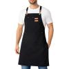 PurpleEssences Cross-Back Cotton Canvas Apron, 27×32 Inch, Heavy-Duty Water & Oil Resistant Chef Apron with Large Pockets, Adjustable Straps for Men & Women – Black