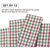 PurpleEssences Mini Gingham Check Dinner Cloth Napkin – Spring Easter Summer – Mitered Corners – 18×18 Inch – Set of 12-100% Cotton – Reusable Washable – Sky Blue and White(Red Green White)