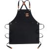 PurpleEssences Cross-Back Cotton Canvas Apron, 27×32 Inch, Heavy-Duty Water & Oil Resistant Chef Apron with Large Pockets, Adjustable Straps for Men & Women – Black