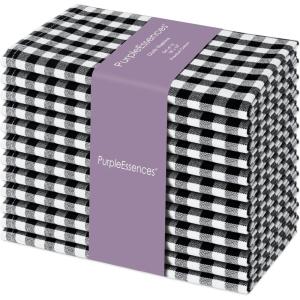 PurpleEssences Mini Gingham Check Dinner Cloth Napkin – Spring Easter Summer – Mitered Corners – 18×18 Inch – Set of 12-100% Cotton – Reusable Washable – Sky Blue and White(Black White)