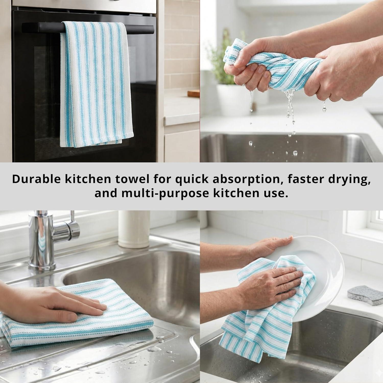 image:imagePurpleEssences Stripe Kitchen Towels Set of 6 18x28 Inch 100 Cotton Absorbent amp Reusable Dish Towels with Hanging Loop FrenchInspired Style Spring Easter Summer PinkBlue