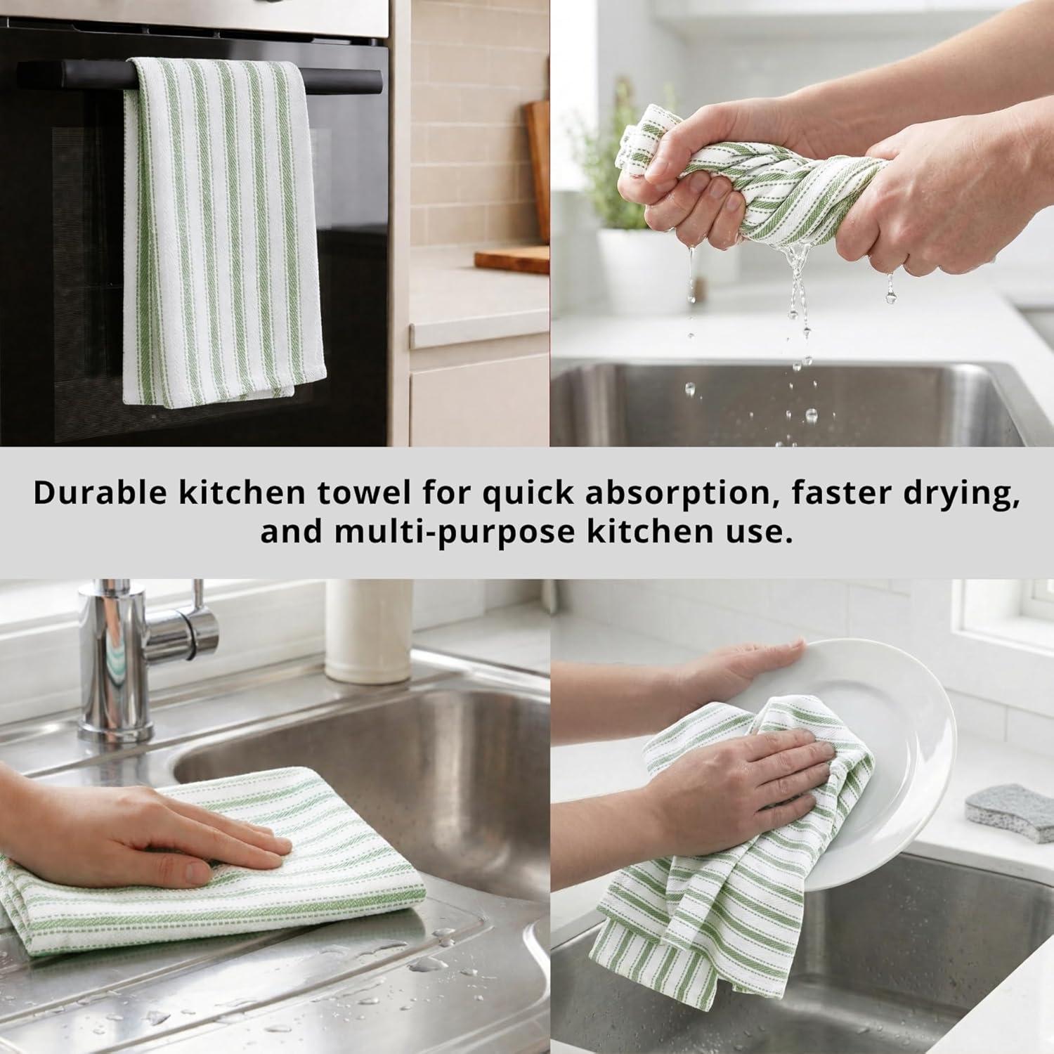 image:imagePurpleEssences Stripe Kitchen Towels Set of 6 18x28 Inch 100 Cotton Absorbent amp Reusable Dish Towels with Hanging Loop FrenchInspired Style Spring Easter Summer PinkGreen