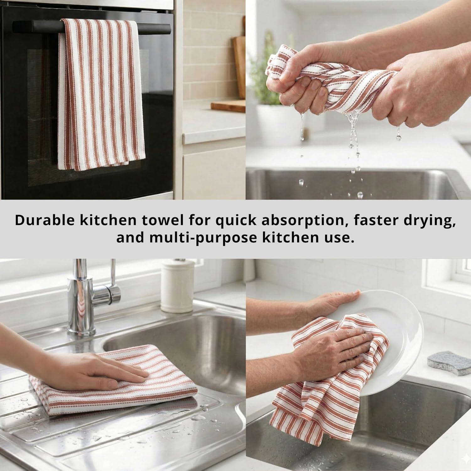 image:imagePurpleEssences Stripe Kitchen Towels Set of 6 18x28 Inch 100 Cotton Absorbent amp Reusable Dish Towels with Hanging Loop FrenchInspired Style Spring Easter Summer PinkRust