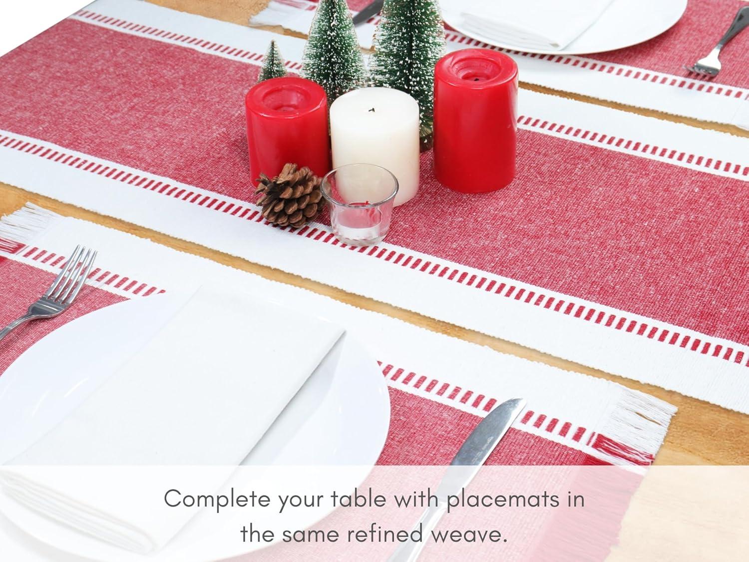 image:imagePurpleEssences Table Runner Wide with Dobby Stripe Ribbed Weave amp Double Knot Fringes 14x72 Inch amp Stripe Ribbed Placemats with Fringes Set of 4 13x19 Inch 100 Cotton Red and HWhite