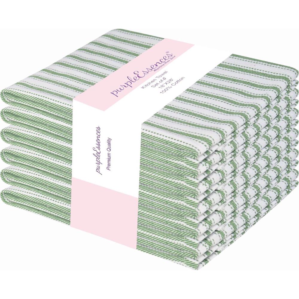image:imagePurpleEssences Stripe Kitchen Towels Set of 6 18x28 Inch 100 Cotton Absorbent amp Reusable Dish Towels with Hanging Loop FrenchInspired Style Spring Easter Summer PinkGreen