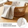 PurpleEssences Stripe Kitchen Towels – Set of 6, 18×28 Inch – 100% Cotton, Absorbent & Reusable Dish Towels with Hanging Loop French-Inspired Style – Spring Easter Summer – Pink(Nut Brown)