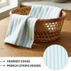PurpleEssences Stripe Kitchen Towels – Set of 6, 18×28 Inch – 100% Cotton, Absorbent & Reusable Dish Towels with Hanging Loop French-Inspired Style – Spring Easter Summer – Pink(Blue)