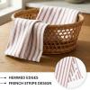 PurpleEssences Stripe Kitchen Towels – Set of 6, 18×28 Inch – 100% Cotton, Absorbent & Reusable Dish Towels with Hanging Loop French-Inspired Style – Spring Easter Summer – Pink(Rust)